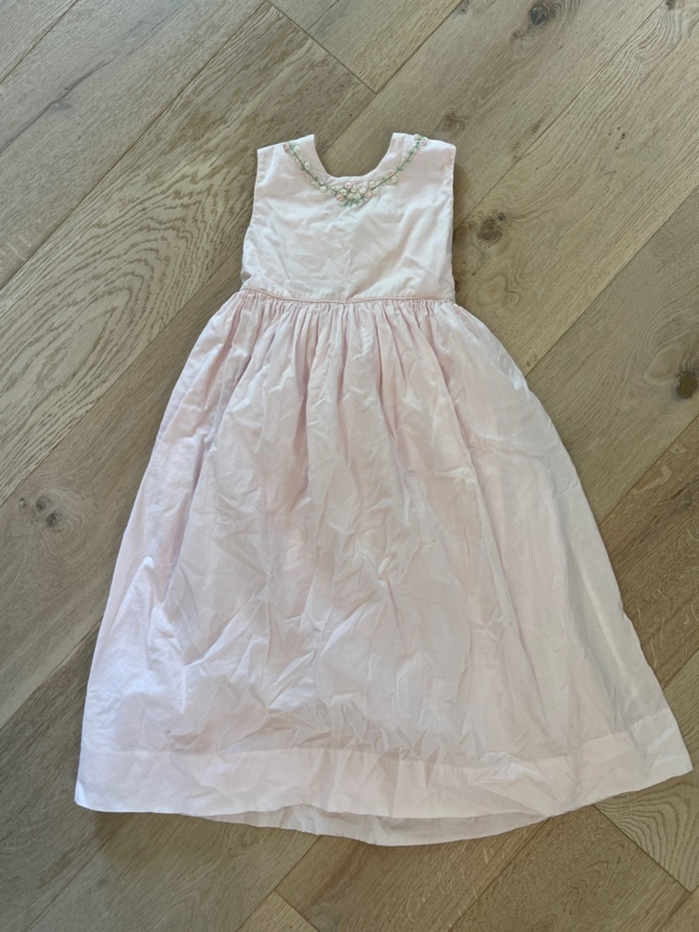 Strasburg Light Pink Girls' Sleeveless Dress with Embroidered Floral Neckline